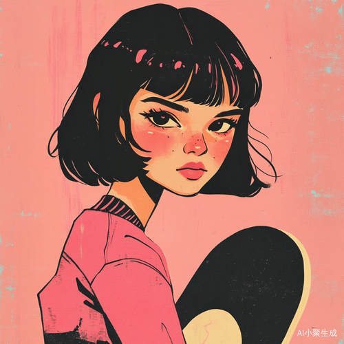 扁平插画风格酷女孩滑板头像设计