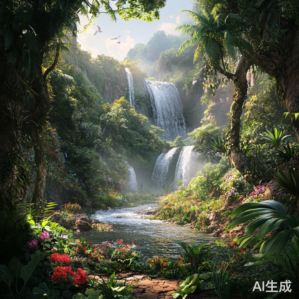 自然景观中的植物瀑布与树木