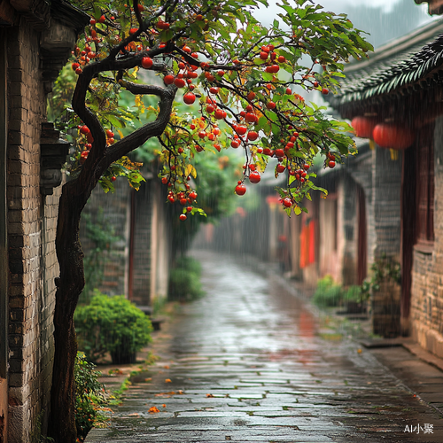 江南古街镇雨中静谧秋日温馨氛围