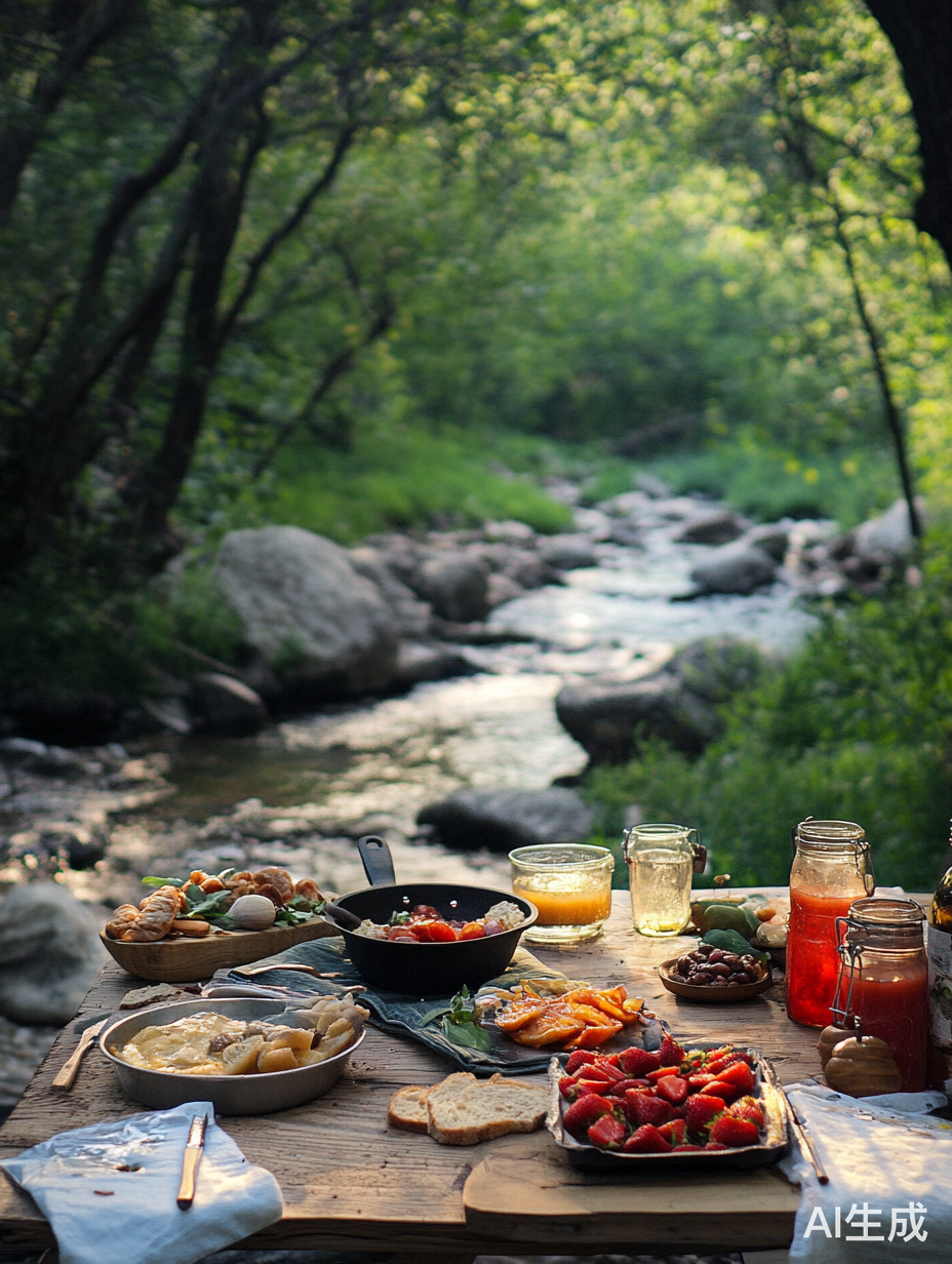 夏日露营享受小溪美食与自然之美