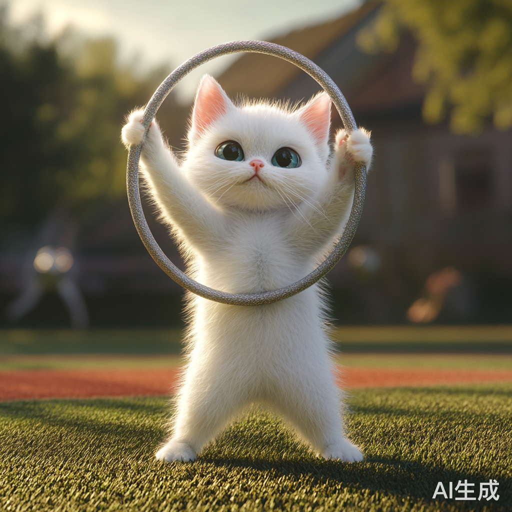 小白猫艺术体操准备比赛摆姿势