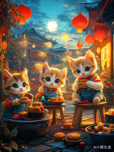 可爱拟人化猫咪庆中秋时尚聚会