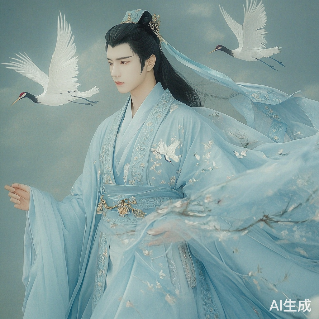 淡蓝长袍仙气翩翩的俊美男子