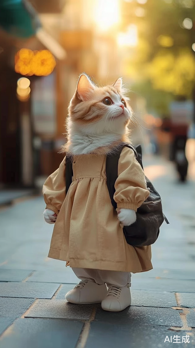 拟人化小猫迷穿帅气衣服站在大街上