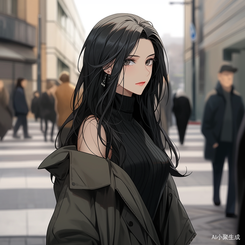 优雅女子黑裙显身材魅惑街道