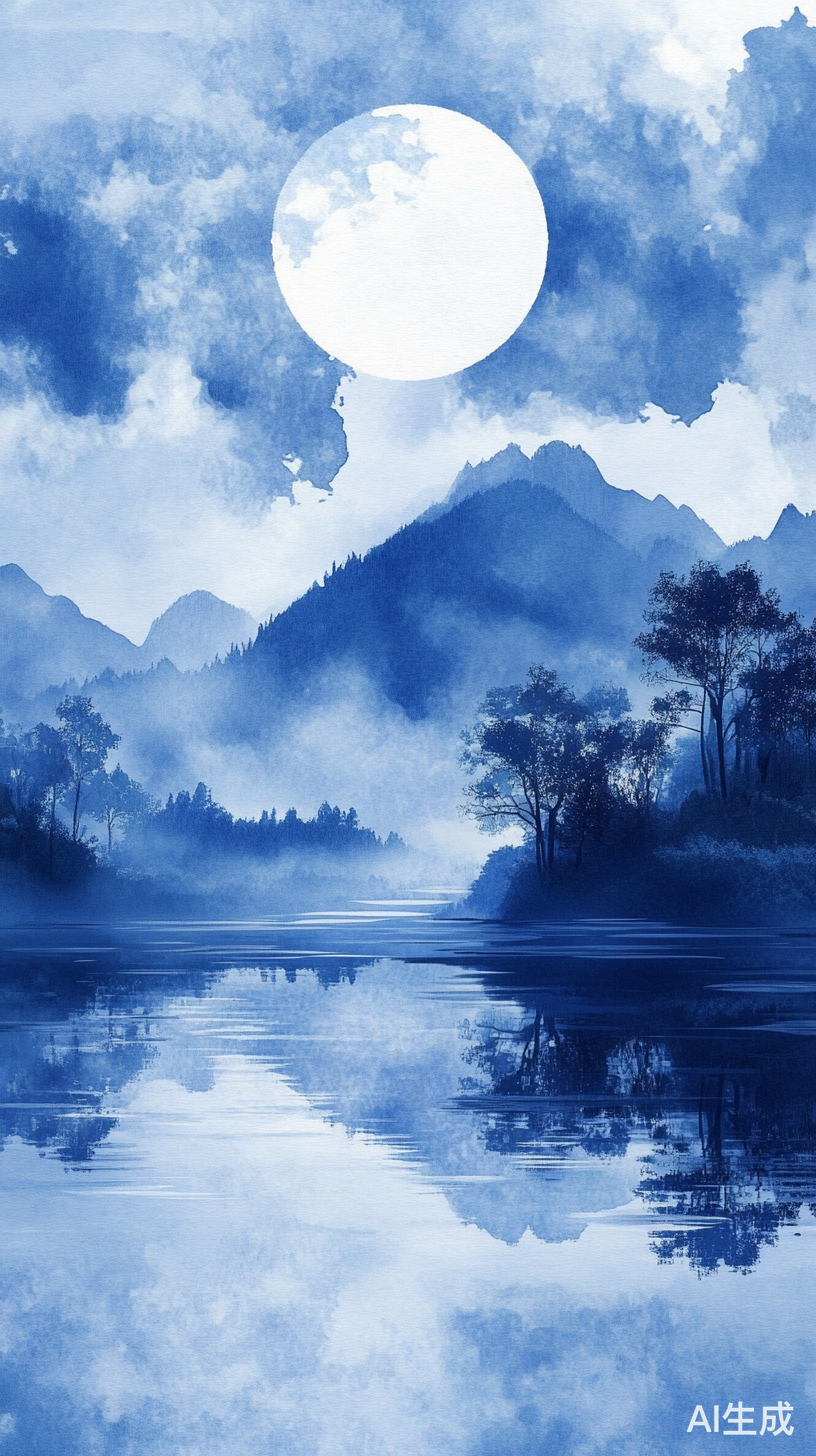 中国风月亮风景插画的独特氛围
