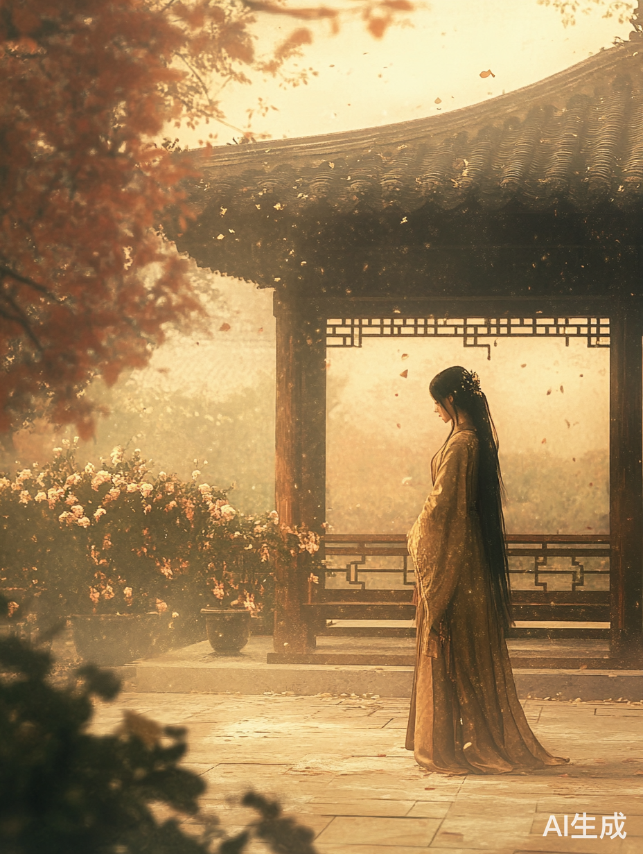 古代丞相府庭院中姜雅的孤独身影