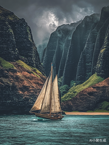 夏威夷海滩上帆船的宁静瞬间与自然美景