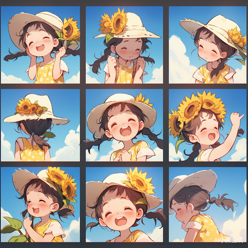 小女孩与向日葵的蓝天白云故事