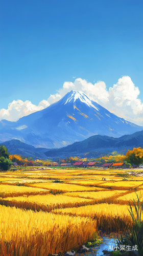 晴空下金黄稻浪与独角山的田园希望