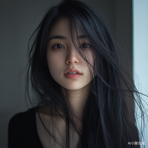 高挑黑发美少女开心的精致五官