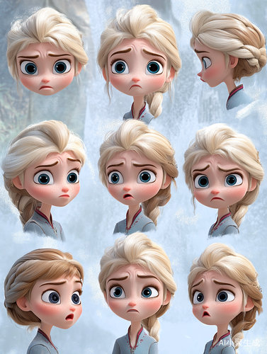 Elsa Character Sheet Emotional Expressions in Chibi Style
