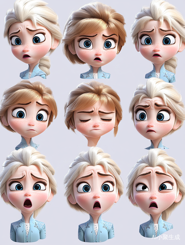 Elsa Character Sheet Emotional Expressions in Chibi Style