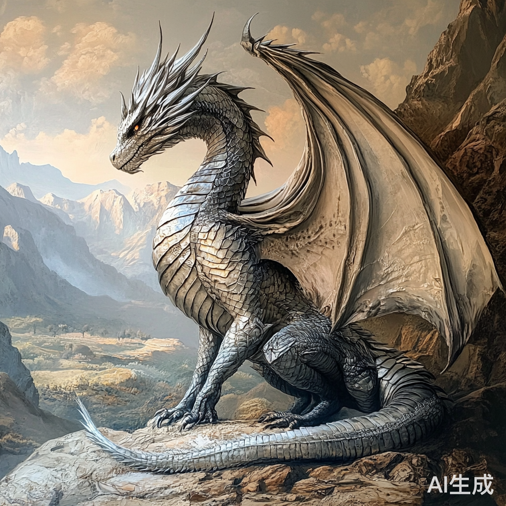 金属色龙俯瞰地面写实风格