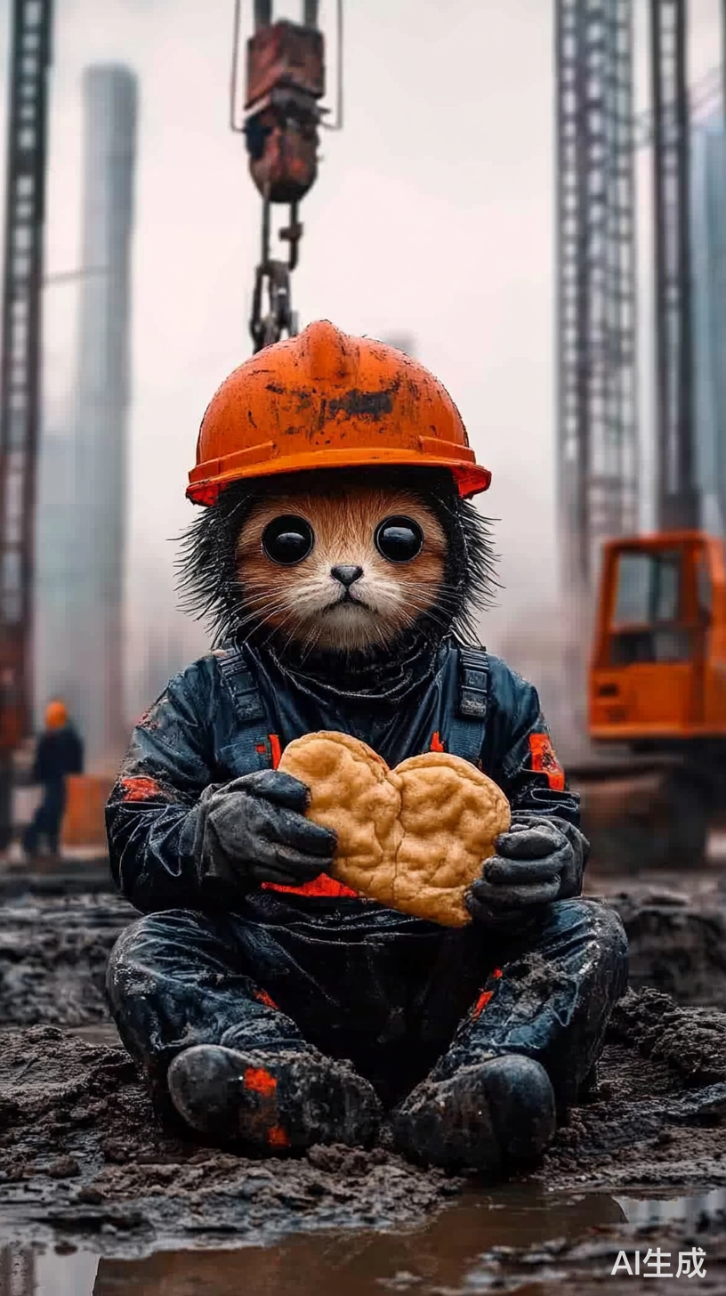 小猫在工地上累又饿吃馒头的故事