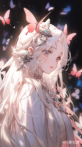 Dynamic Anime Portrait of Beautiful Chinese Girl with Butterflies