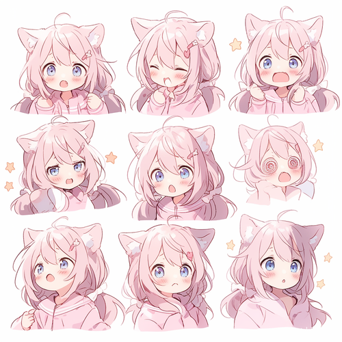 可爱小女孩多种表情插画设计超高清艺术