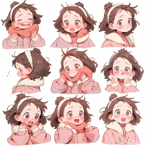 可爱小女孩多种表情插画设计超高清艺术