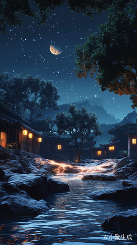 Surreal CG Rendering of Ancient China Night by Yangtze River