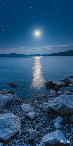 夏天海边月光星星与柔和光线的徕卡风景