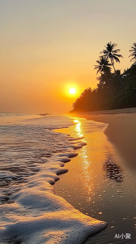 夕阳下的海边美景与微风拂沙的故事