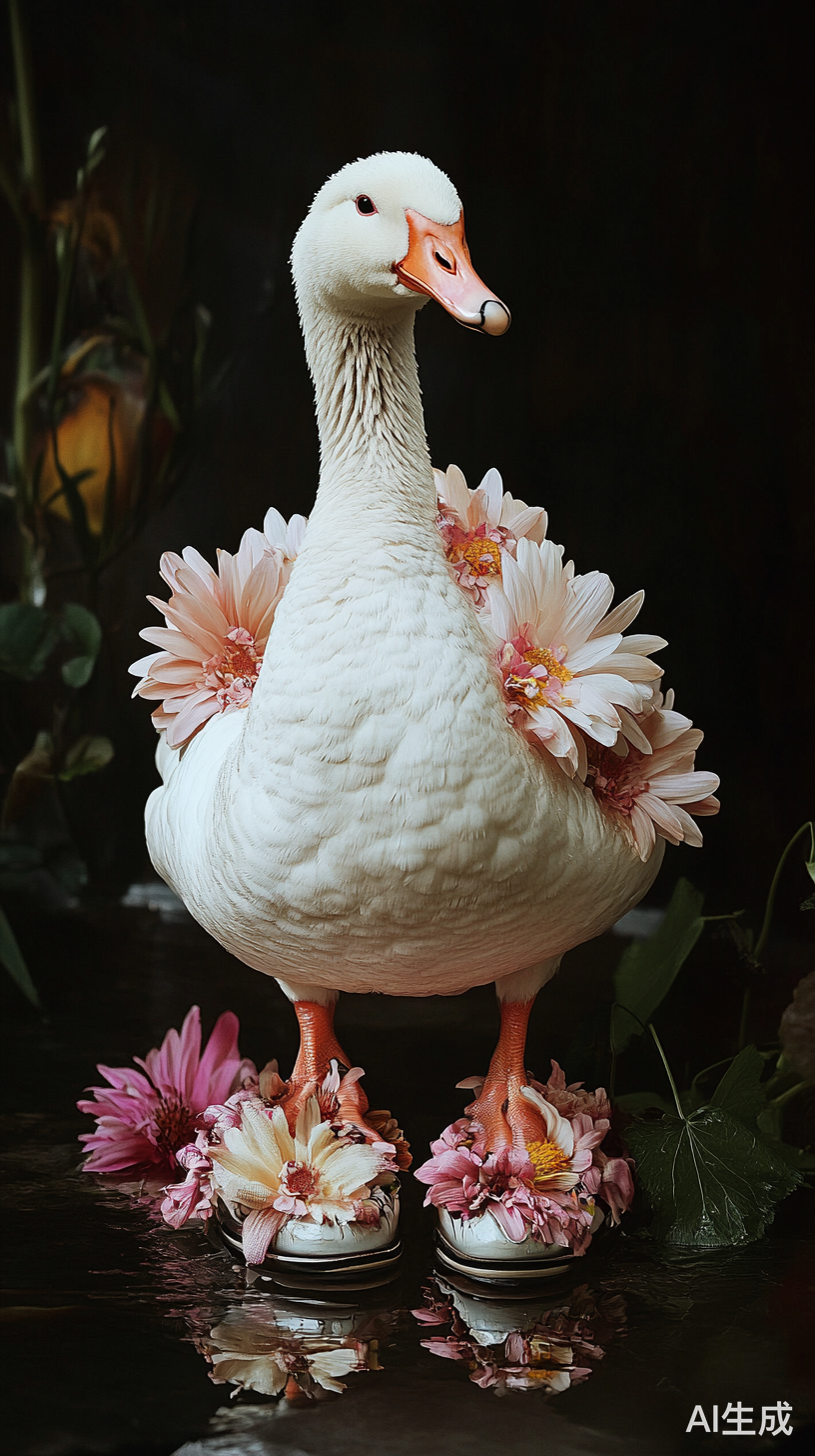 穿着花鞋的大白鹅