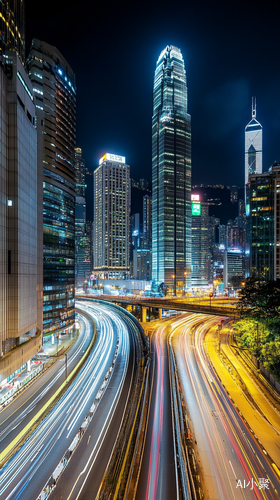 城市夜景下的四车道繁华与高楼魅力