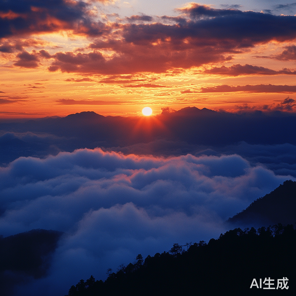 腾冲云雾弥漫的晚霞美景