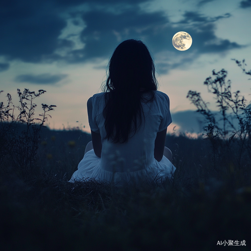 美少女黑发夜晚黄昏的孤独与骨感