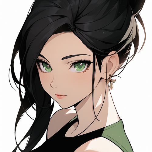 绿眼黑长发马尾女士