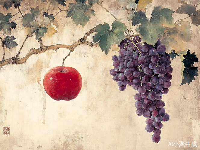 果园里的红苹果与紫葡萄的丰收盛景