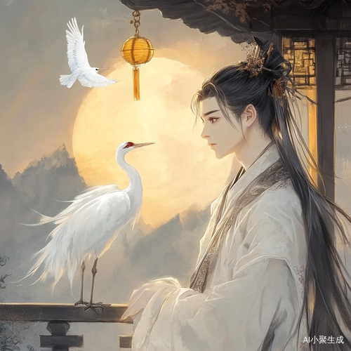李白黄鹤楼上观白鹤的诗意画作