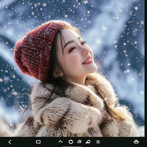 女孩在雪地中欣赏飘落的雪花