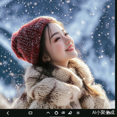 女孩在雪地中欣赏飘落的雪花