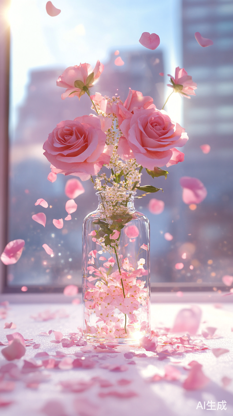 浪漫梦幻的粉红玫瑰与满天星的情人节布置