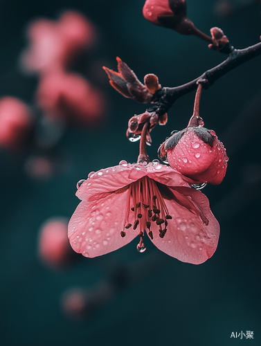 Pink Flower with Water Droplets in Blooming Garden