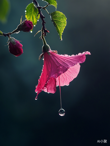 Pink Flower with Water Droplets in Blooming Garden