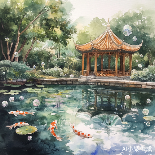 梦回江南水彩气泡中的古风园林诗意旅程