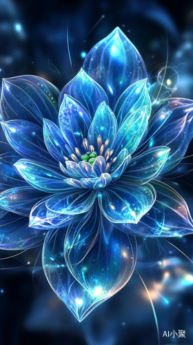 Beautiful Blue Flower Vector with Iridescent Colors on Dark Background