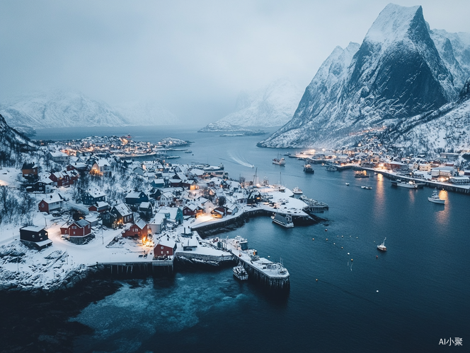 Winter Photography of Loften Norway Aerial View at Dusk