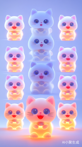 可爱Q版小猫咪表情包半透明硅胶九种表情3D渲染