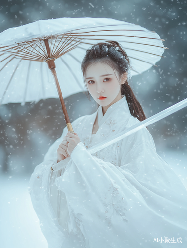雪中舞剑的国风女孩摄影艺术