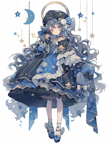 青色系星星月亮元素歌姬服装设计