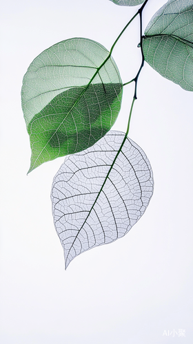 Elegant Transparent Green Leaves Symbolizing Growth and Tranquility