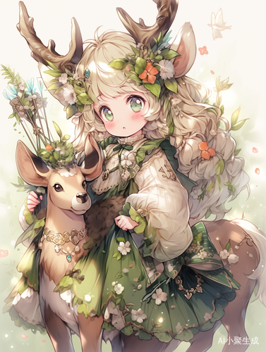 可爱绿色系小鹿魔法师拟人角色设计