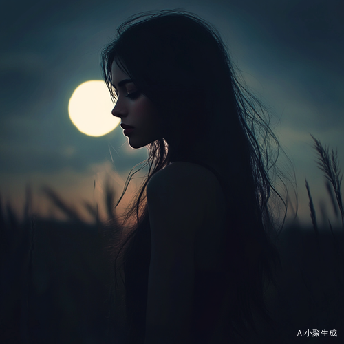 夜晚黄昏的孤独美少女黑发骨感