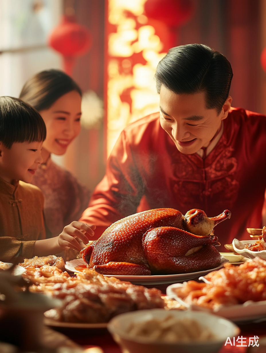 国庆节家庭聚餐享受美味烤鸭