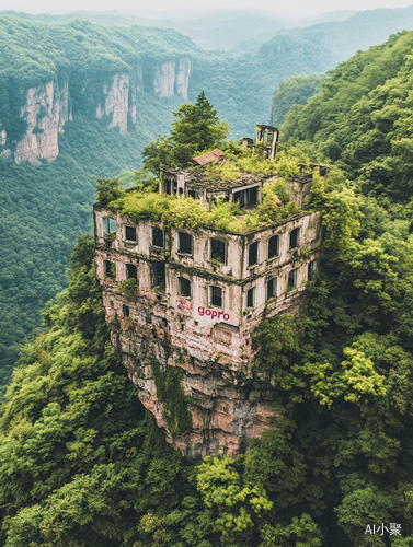 Aerial View of Abandoned Cruise Ship Building in Chinese Mountains