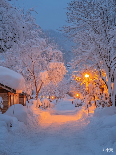 美丽雪景大师级拍摄冰花与橙色路灯交融