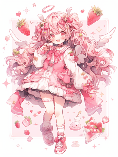 粉红色系可爱女魔法少女全身立绘爱心元素